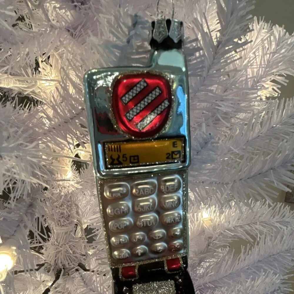 Ashland Glass Flip Phone Ornament Christmas Hanging Silver Black Red